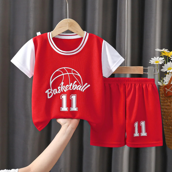 Barn Sommar Snabbtorkande Basket Sportkläder Kortärmade T-shirts/väst+korta byxor 2st Kostymer 4 12 år Pojkar Flickkläder Pink 100