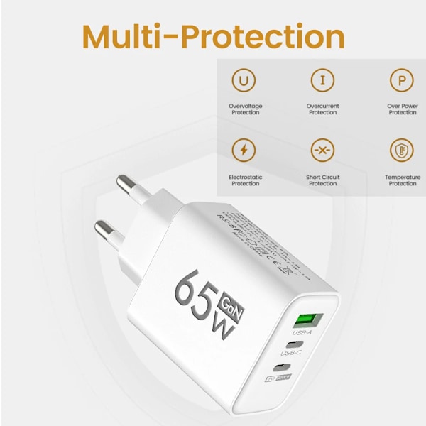 65W USB-laddare Snabbladdning Quick Charger 3.0 Reseladdare för iPhone 15 Samsung Xiaomi Mobiltelefonladdare EU US Yellow EU