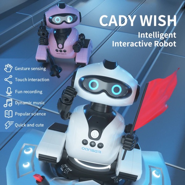 Mini RC Robot Sensing CADY WIDA Intelligent leksaksprogrammering Utbildning Musik Dans Robotar Autofölj Gestkontroll Leksaker för barn pink robot