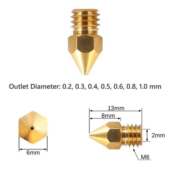 24st MK8 Ender 3 munstycken 3D-skrivare Mässingsmunstycken Extruder för Ender 3 CR-10 0.2/0.3/0.4/0.5/0.6/0.8/1.0mm skrivarmunstycke 24PCs 24PCs
