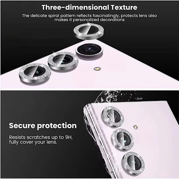 3Rings Glitter Kameralinsskyddsfilm För Samsung Galaxy S24 FE S24Plus S24+ S23FE S23 Plus S23+ Metall Glas Diamantlock Gold (3 Ring) S24 Plus