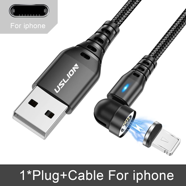 USLION 7A Magnetisk USB Snabbladdningskabel Typ C Mirco Telefon Datakabel För iPhone 16 15 Pro Max Xiaomi 14 POCO F6 Oneplus 13 Black ios 2m