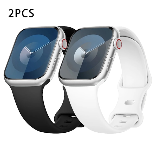 Silikonarmband för Apple Watch Band 40mm 44mm 46mm 45mm 41mm 49mm 38 42 Correa Armband iWatch serie 6 ultra2 7 8 9 se 10 band 2PCS Black-White 38 40 4142mm S-M