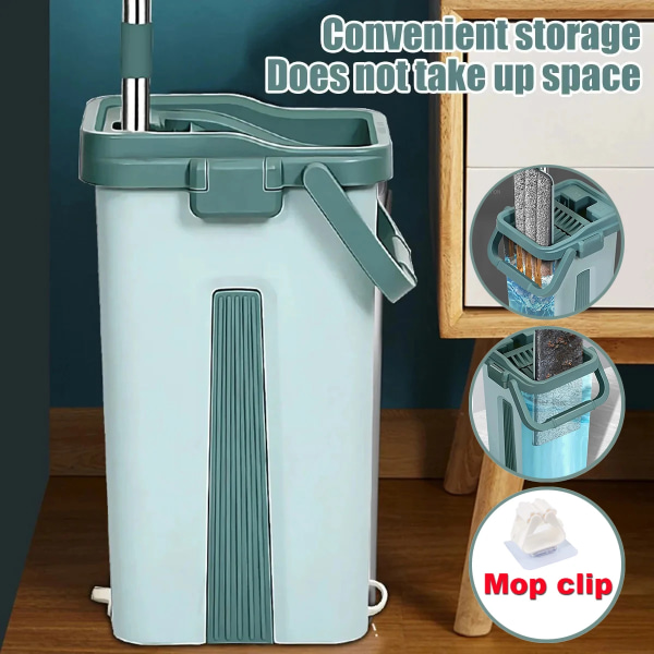 Beröringsfri mopp platt golv tvättmoppar Hink Magic Cleaner Självvridande pressa dubbelsidig hushållsrengöring Automatisk torkning mop with 6coth