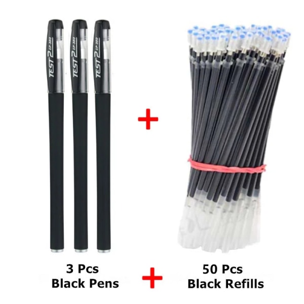 3 Gelpennor + 50 Refill Set 0,38 mm Svart Blå Röd Bläck Bulk Pennor Tunn Spets Journal Skrivande Skolmaterial Brevpapper Partihandel 100 x Red Refills