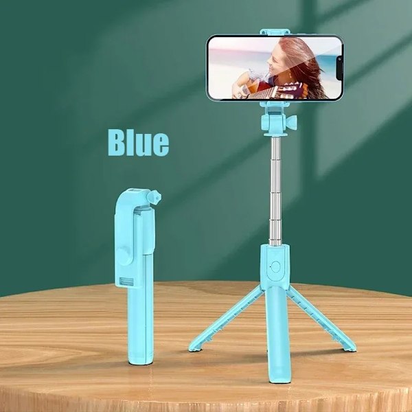 Bluetooth Selfie Stick Trådlöst 360º Roterande Tripodstativ Fjärrkontroll Fyllnadsljus Multifunktionellt Utdragbart Stativ Blue