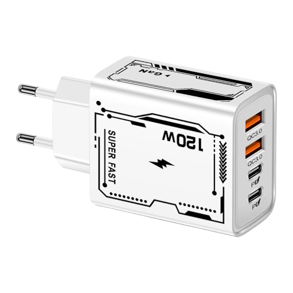 120W Snabbladdning 4 Portar USB C Väggladdare QC3.0 PD Ström för iPhone 16 15 för Huawei för Samsung för Xiaomi EU White