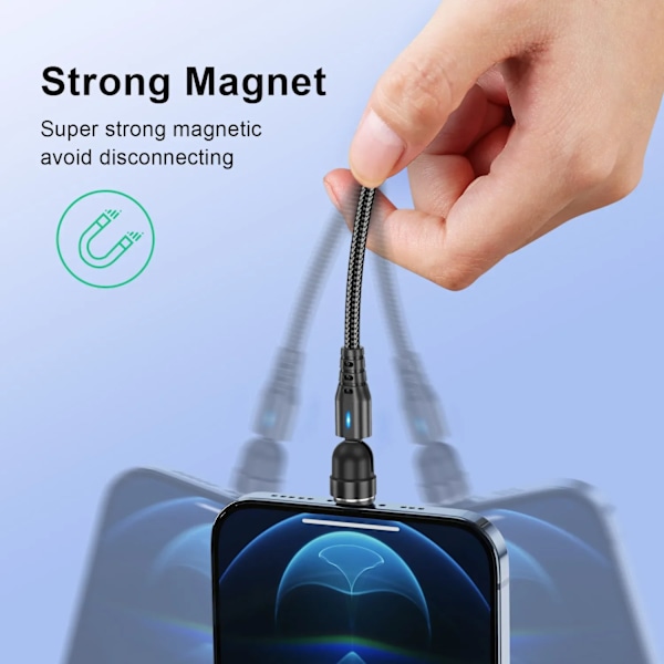 USLION 7A Magnetisk USB Snabbladdningskabel Typ C Mirco Telefon Datakabel För iPhone 16 15 Pro Max Xiaomi 14 POCO F6 Oneplus 13 Black ios 2m