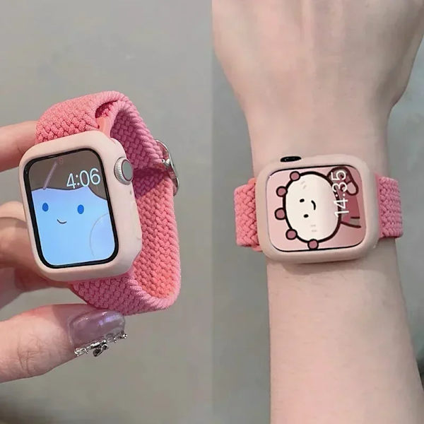Koreanska Söt Braied Rem Case För Apple Watch Band 49Mm 41Mm 45 44 38 42 Nylon Armband För Iwatch Serie 9 8 7 6 5 4 3 Se 40 Black For Series456SE 44MM