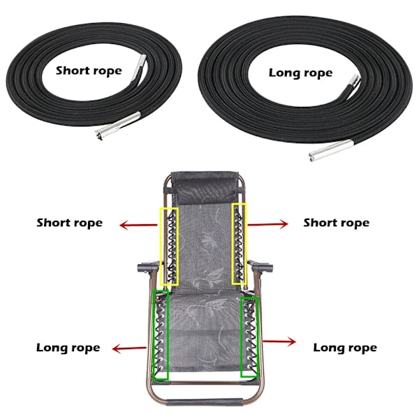 8st/ set Elastisk sladd 1,4/2,2M ​Solstolar Fixering av campingrep Utomhustält Kajak för vilstolar Reparationssats för repsnöre black