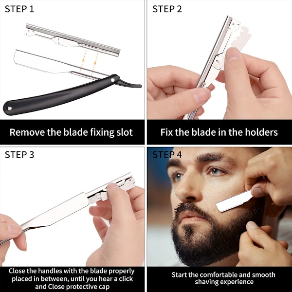 Svart manuell rakapparat Rakkant i rostfritt stål Sharp Barber Razor Vikbar Rakning Skäggtrimmer Cutter WHITE