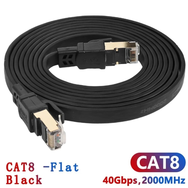 Câble pio Cat 8 SFTP RJ45, 40Gbps, 2000Mhz, Blindé, Ethernet Haute Vitesse, Vägbeskrivning Réseau Lan rätt för Modem PC, Ordinateur Portable, Router Black 0.5M