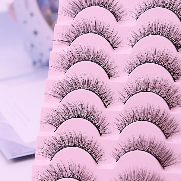 Ayrmilla Naturliga Falska Ögonfransar 5/10/14Pairs Dramatiska 3D Mink Lassar Tjocka Falska Ögonfransförlängning Faux Cil S Makeup Maquiagems 7Pairs-LX01