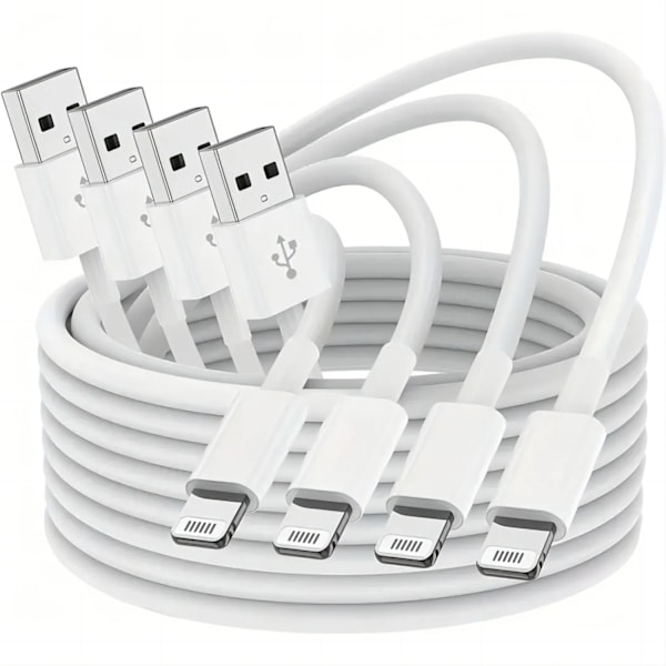 1M/3FT USB till Lightning Laddningskabel för iPhone iPad - 4-pack White