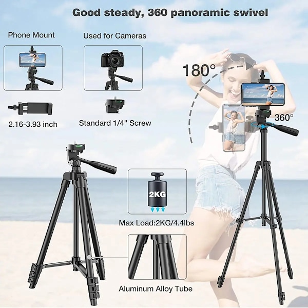 103cm Lättvikts Kamerastativ För Mobil Tripod Kamera Portabel SLR Bluetooth-kompatibel Skrivbords Kam Stativ Monopod Smartphone Silver
