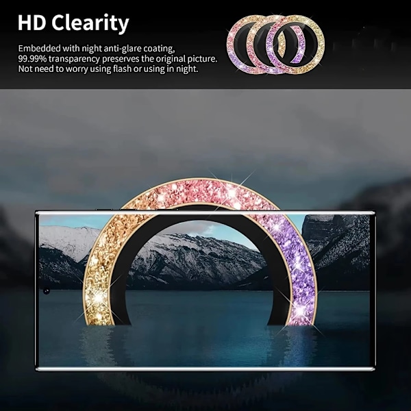 3Rings Glitter Kameralinsskyddsfilm För Samsung Galaxy S24 FE S24Plus S24+ S23FE S23 Plus S23+ Metall Glas Diamantlock Gold (3 Ring) For S23