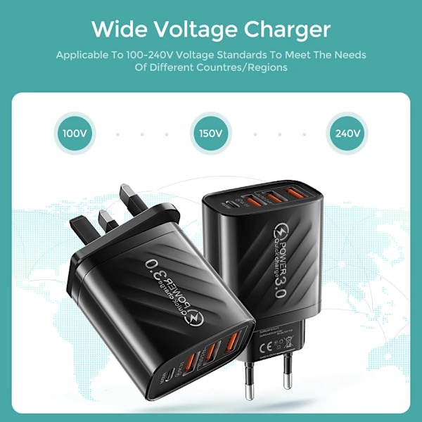 48W USB-laddare 4 Portar ny Snabbladdning QC 3.0 För Samsung Xiaomi mi10 Huawei Laddare För Smartphones PD Snabbladdning White EU