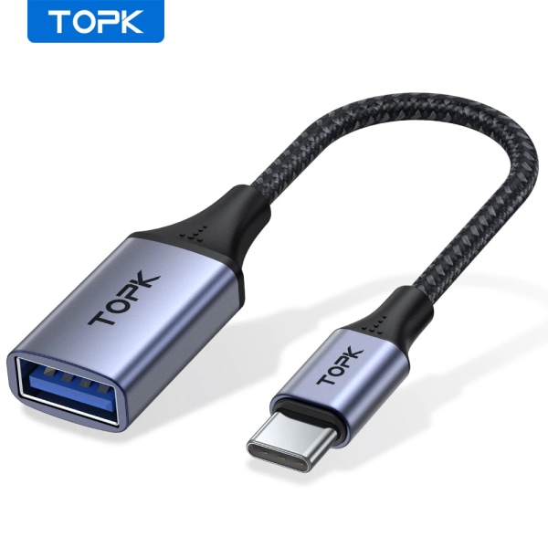 TOPK A10 USB C à USB UN-adapter OTG Câble Type C Mâle à USB 3.0 2.0 Femelle Câble Adaptateur för MacBook Pro Samsung Type-c Adaptateur Grey