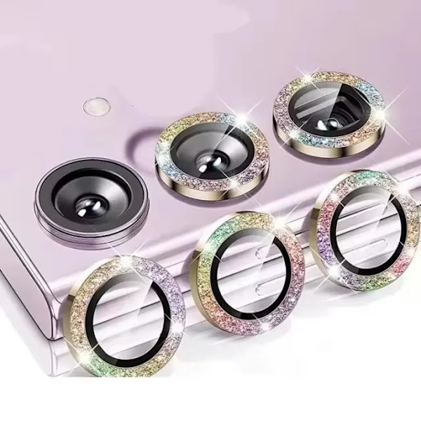 3Rings Glitter Kameralinsskyddsfilm För Samsung Galaxy S24 FE S24Plus S24+ S23FE S23 Plus S23+ Metall Glas Diamantlock Colorful (3 Ring) S24