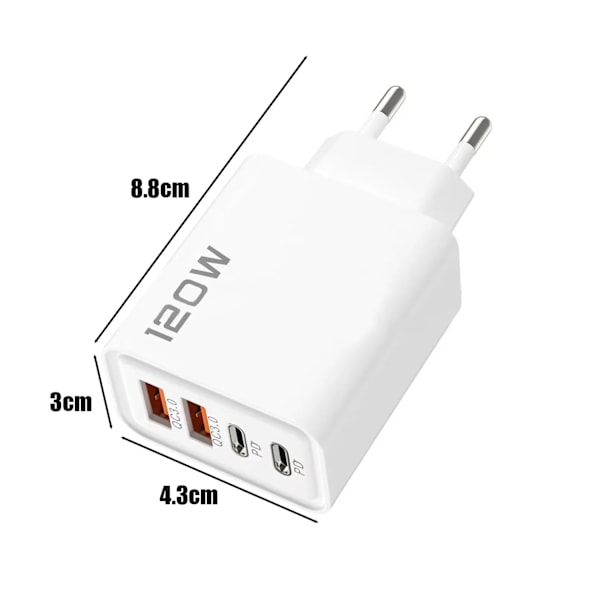 120W 4 Port USB Ny Laddare Snabbladdning Datakabel USB Telefonladdare för Samsung IPhone Xiaomi Huawei Laddare EU Charger