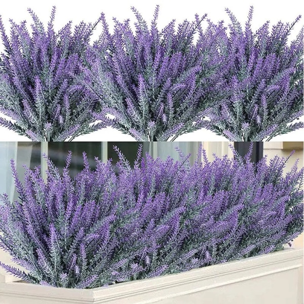 Konstgjorda blommor flockades Resistent lavendelbunt falska växter Bröllopsträns Bukett Inomhus Utomhus Hem Kök Kontorsinredning bright red 38cm