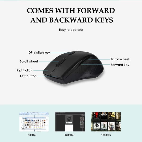 Trådlös mus Mini Silent 2.4G USB datormus optisk möss ljudlös justerbar DPI mus för Windows Mac Linux black