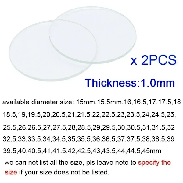 2 st Tjocklek Diameter Platt Klockkristall Mineralglas, Reservdelar Runt Mekaniskt Klockglas, Linsreparationsverktyg Diameter 15.5mm Thickness 1.0mm 5pcs