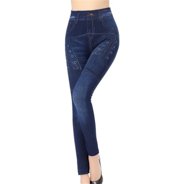 Cuhakci Sexiga Gym Leggins Hög Midja Elastisk Fjäril Pritledade Pennbyxor Faux Denim Leggings Fe Fe Manligt Nytt Disign Hot Sale PD413 Blue L