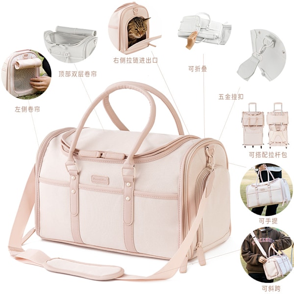 Japan Och Sydkorea Husdjursvagn Väska Bärbar Stor Kapacitet Cat Väska Oxford Tygvagnar Cat Väska Fällande Husdjurspåsen Trolley Bag-Gray White