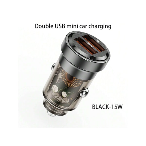 Transparent Design Billaddare, Aluminiumlegeringskropp Med Typ C Och Usb-A Portar, Qc3.0 Snabbladdande Bil Cigarett Tändare Black