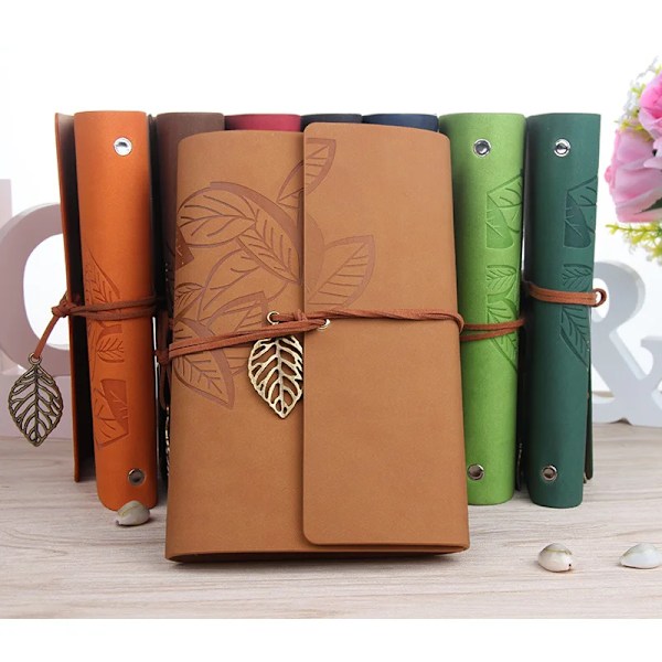 1Pc Retro Leaf Notebook Skolan Kontorskort Anteckningar Litteratur Pu Läder Anteckning Boka Traveler Journal Planners Gif T Green A7