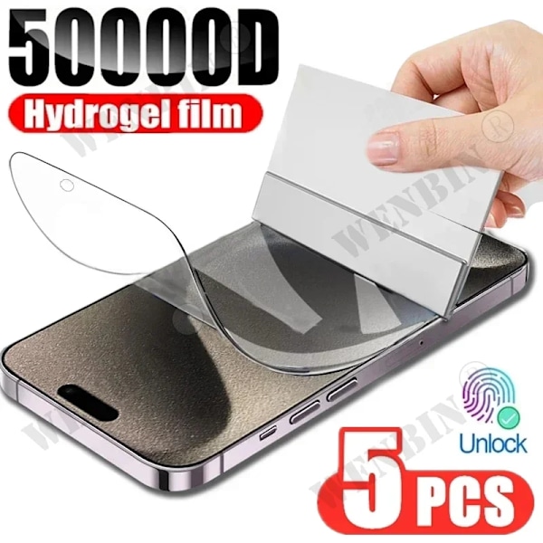 5 st Hydrogel Film för iPhone 16 16e 15 14 13 12 11 Pro Max Plus 13 12 Mini 8 7 Plus SE XR X XS 6 Full Cover Skärmskydd For iPhone 15 Plus 5 Pcs Hydrogel Film