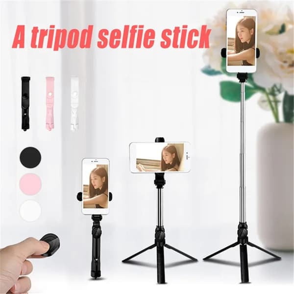Bluetooth Selfie Stick Roreta 3 i 1 Trådlös Vikbar Mini Stativ Expanderbar Monopod med Fjärrkontroll för iPhone IOS Android WHITE