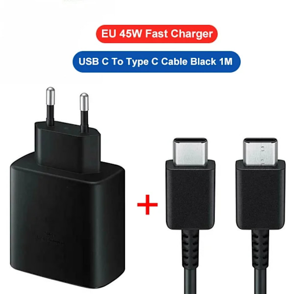 PD45W USB C-laddare för Samsung Galaxy S24 S23 S22 S21 S20 Ultra S10 Plus FE Supersnabb Laddning Typ C Laddkabel Tillbehör EU Black
