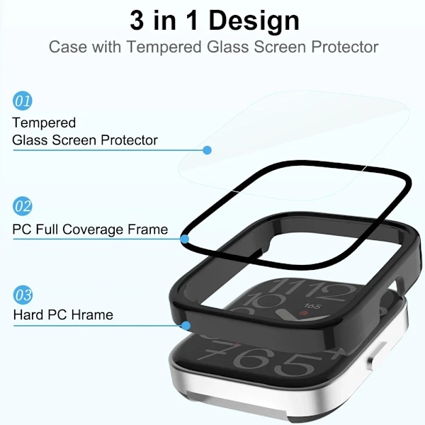 PC+Glas för Amazfit Bip 5 Unity Skal Smart Klocka Skärmskydd Heltäckande Skyddande Stötfångare för Amazfit Bip 5 Unity Ivory White Amazfit Bip 5 Unity