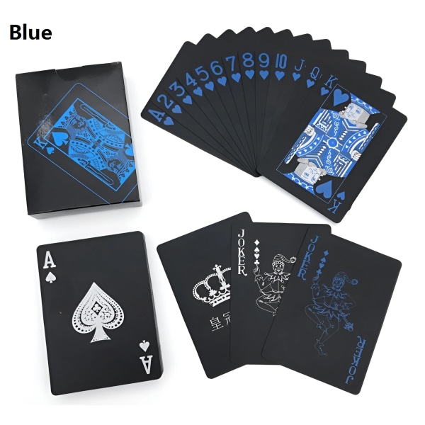 Vattentät, rent svart, slitstark och slitstark pokerbrädspelskort i plast PVC Magic Pokerkort Casual Game Pokerkort Blue