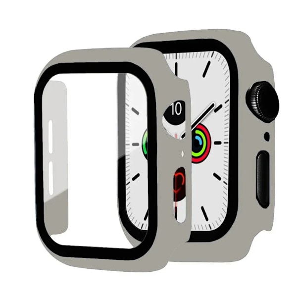 Glas+skal för Apple Watch Fodral 40mm 44mm 38mm 42mm stötfångare Skärmskydd för Apple Watch Tillbehör 9 8 7 6 5 4 3 41mm 45mm Gray 24 Series 7-8-9 41mm