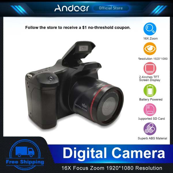 Digitalkamera 16X Focus Zoom 1920X1080 SLR-kamera stöds 32GB-kort Bärbar digitalkamera för resefoton 1920 X 1080