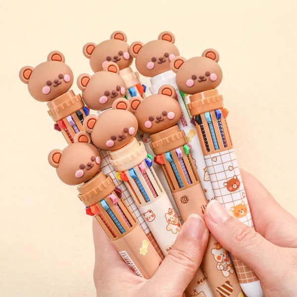 10 färger kulspetspenna tecknad björn 0,5 mm färgglada bläckgelpennor Silikon Kawaii-pennor Skolkontorsmaterial Koreanskt brevpapper B