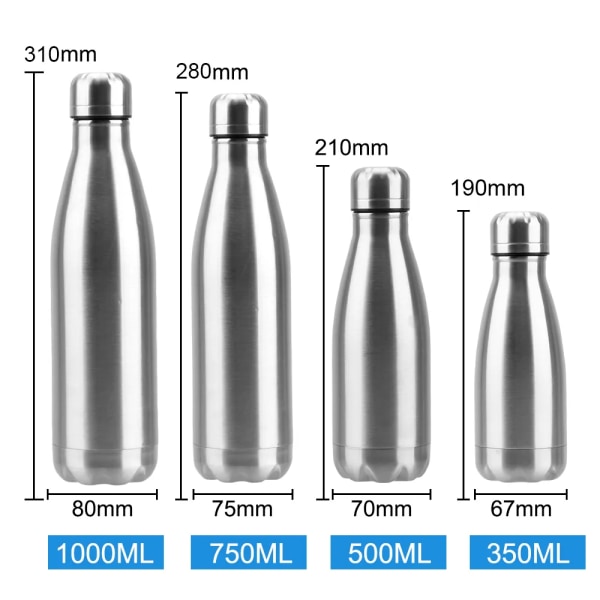 Enkelvägg vattenflaska 350 ml 500 ml 750 ml 1000 ml vatten cola flaska rostfritt stål Utomhus resor Sport dryckesflaskor 500ML