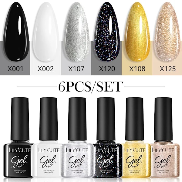 LILYCUTE 6 st/set 7ml Kaffeserie Gel Nagellack Kit 125 Färger Manikyr Semi Permanent Soak Off UV Nagelkonst Gel Lack 6Pcs 20