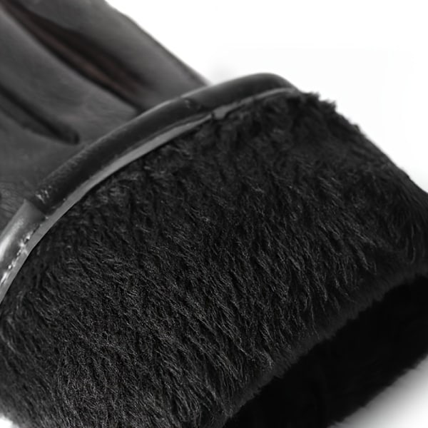 1 par halkfria äkta läder handskar för män, fleecefodrade tjocka vindtäta handskar för utomhusskidåkning Cykling Black One Size Fits All