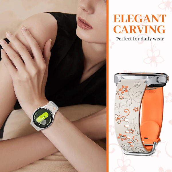 Graverat silikonarmband för Samsung Galaxy Watch 7 FE/6 4 Classic/5 Pro 45 Utan Glipor Sportarmband Galaxy Watch 7 Armband 44mm 40mm pine green-yellow Watch 6 classic 47mm