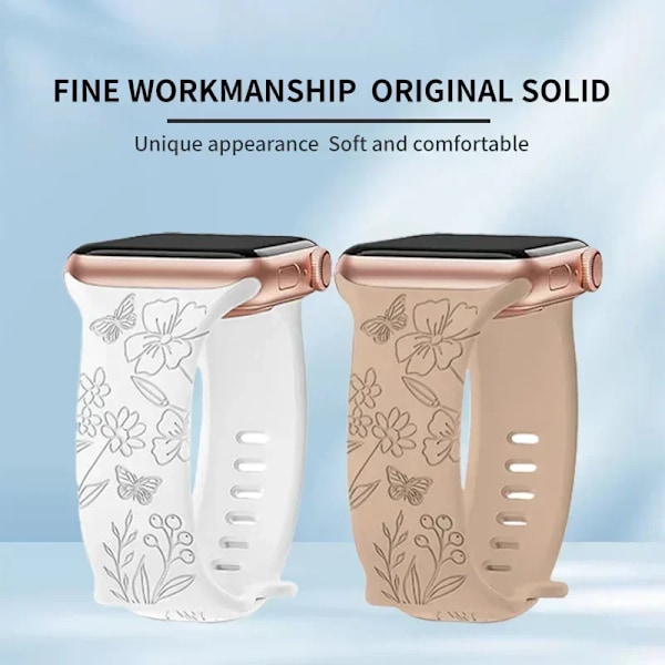 Graverat armband för Apple Watch-armband 46mm 44mm 42mm 41mm 40mm 45mm Ultra 49mm Blomsterarmband Iwatch Series 10 9 8 7 SE 6 5 4 3 Sunflower Green 42-44-45-49-S10-46mm