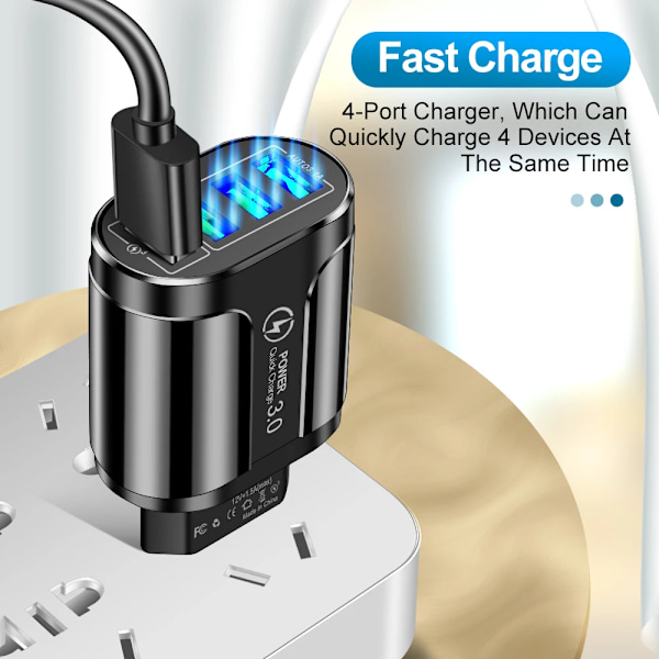 4 45W Laddare Snabbladdning QC 3.0 Laddning För iPhone 15 14 Samsung Xiaomi Mobil 4 Portar EU US Adapter Resa EU Charger and Cable