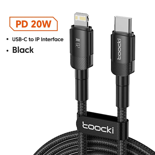 Toocki USB Typ C Kabel Snabbladdning USB C Laddningskabel För iPhone 15 14 13 12 11 Huawei P40 P30 Realme Oppo Oneplus 1m 2m C to L Black 1m