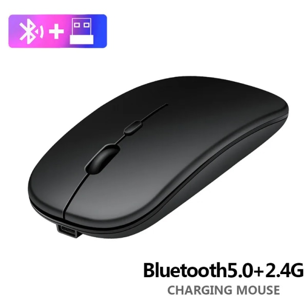 Ny Bluetooth trådlös mus USB Optisk uppladdningsbar mus för dator Bärbar PC Macbook Gaming Mouse Gamer 2.4GHz 1600DPI BT2.4G Black