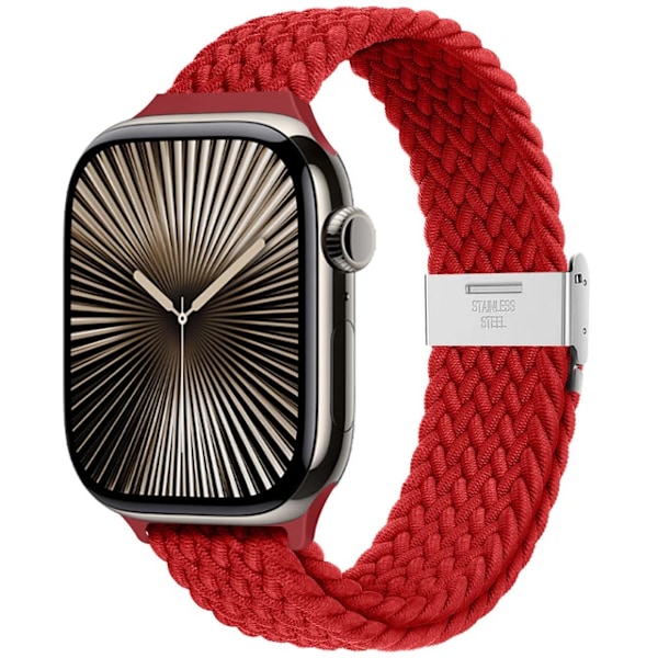 Armband för Apple Watch 46mm 45mm 44mm 49mm 40mm 41mm 42mm Flätad loop correa armband iWatch serie 10 8 9 7 5 se 6 4 Ultra Red-Slim 42 44 45 46 49 mm