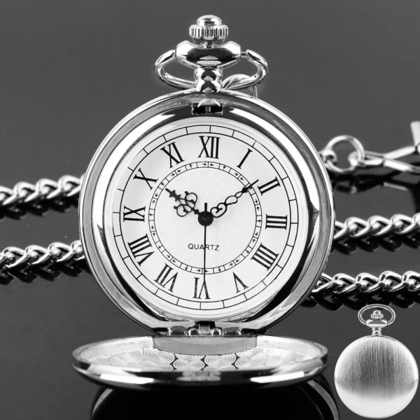 Lyxig slät silverhängande ficka FOB- watch Modern romersk siffra Analog klocka Män och kvinnor Mode Halsband Kedja Unisex present CF2022