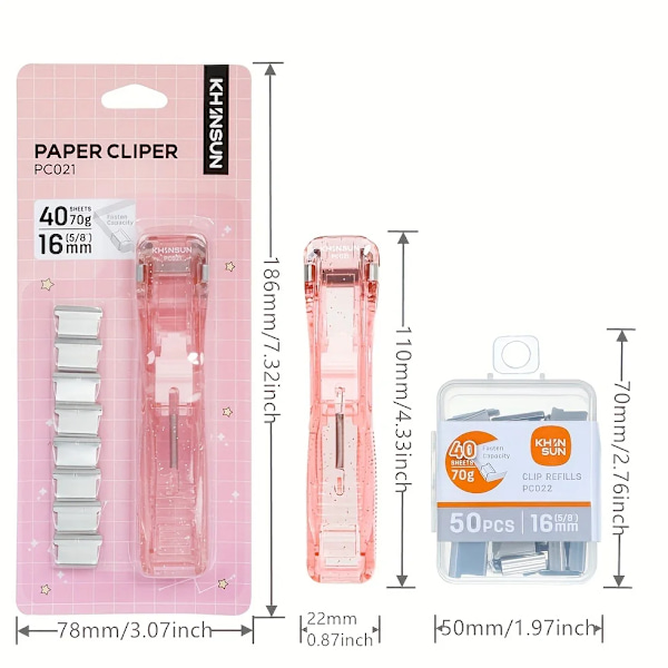 Khinsun Pappersklipper Häftställare Push Klämningsfil Dokument Bindning Verktyg Stapling Maskin Pappersklipp Med Påfyllningar Kontorsmateriel 1Box Refill